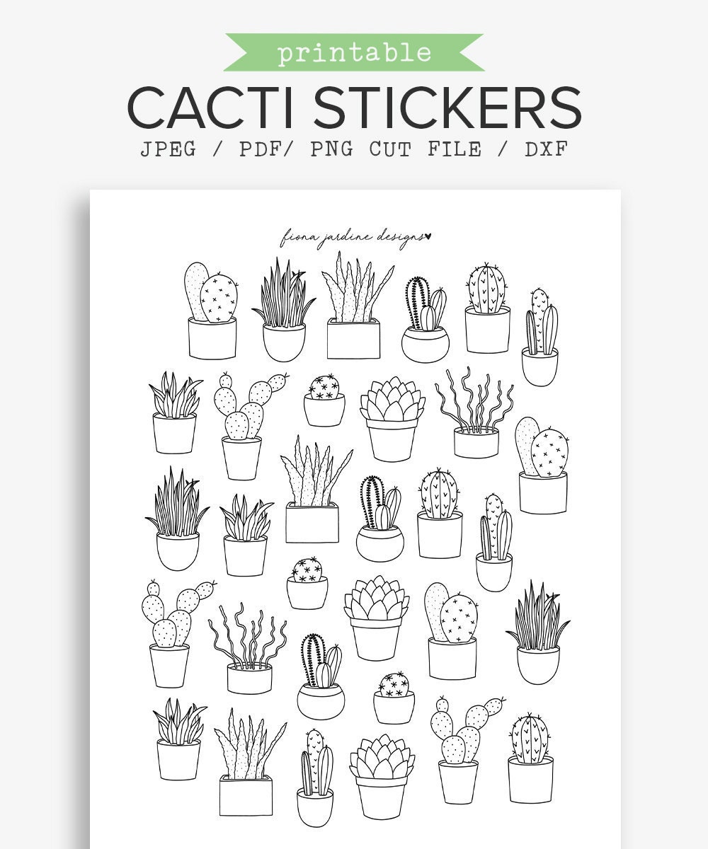 printable succulent stickers for bullet journals cactus etsy