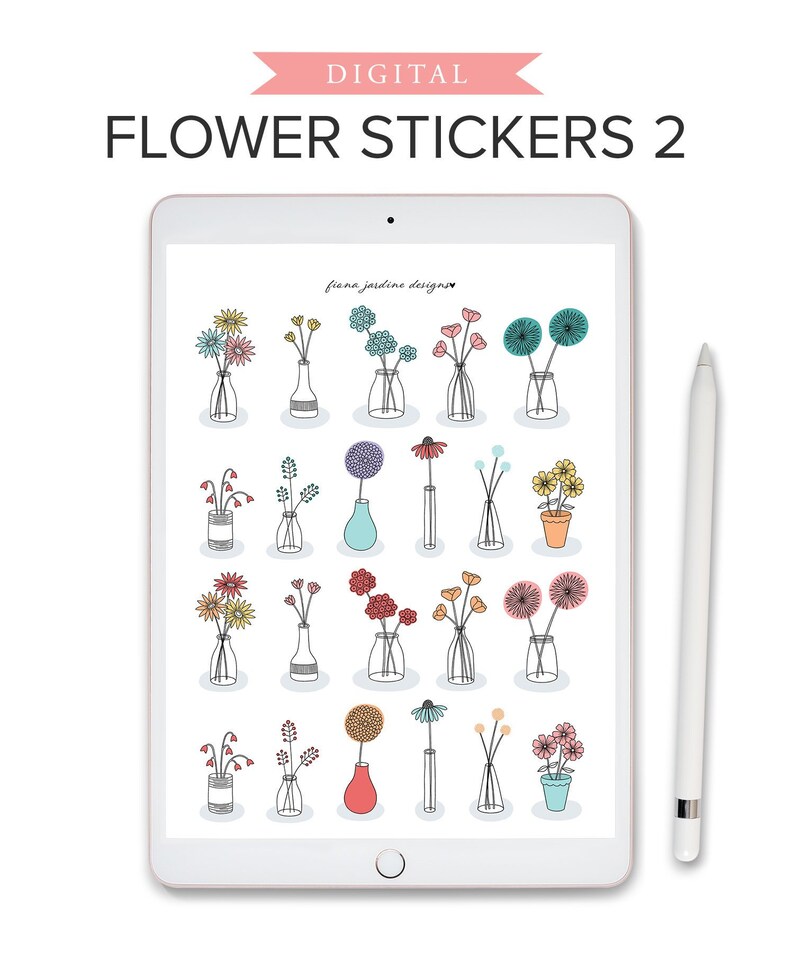 Flower Stickers for Goodnotes Planner Decorative Vase Floral Etsy