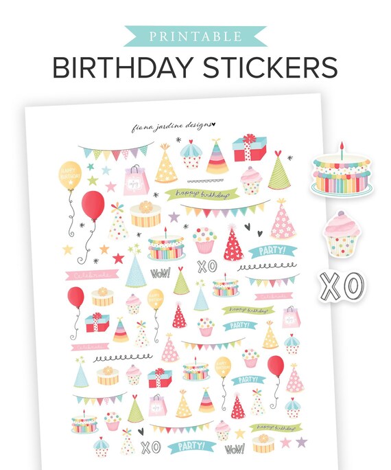 Printable Birthday Planner Stickers Hand Drawn Birthday Party | Etsy