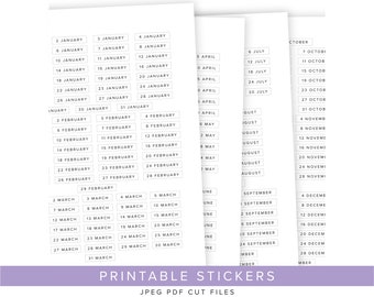 Date Stickers for Daily Planner, 365 Days Printable Planner Stickers, Functional Bullet Style Journal Stickers, Daily Printable Stickers