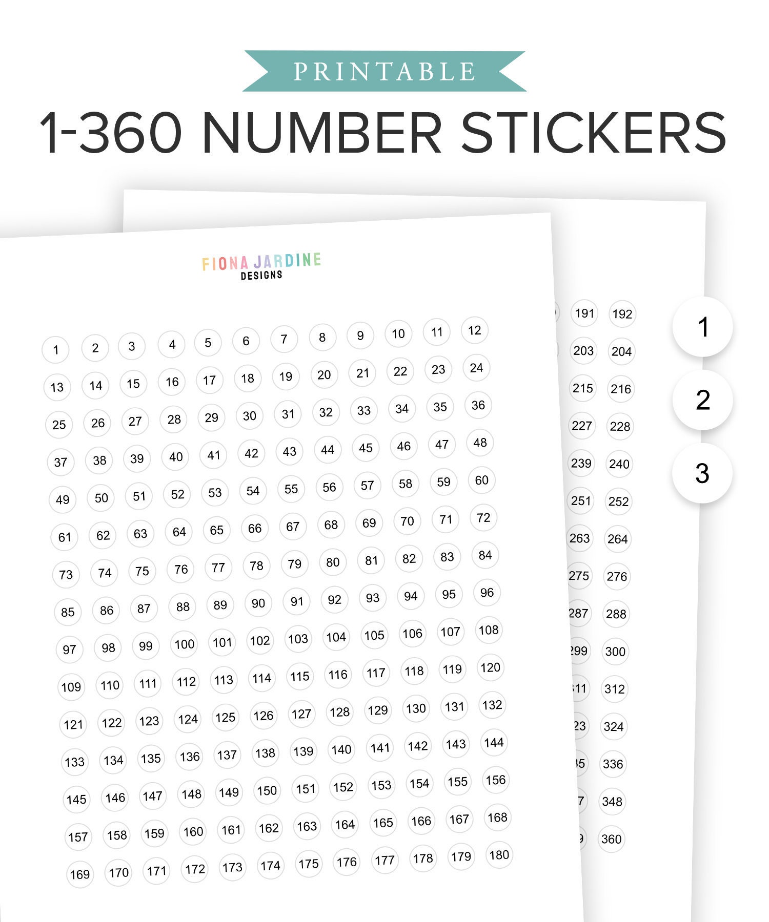 1 360 printable number stickers 10mm 0 4in round printable etsy