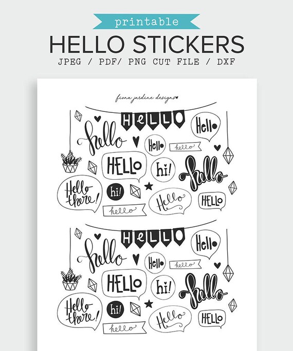 hello hand lettered printable journal stickers bullet etsy