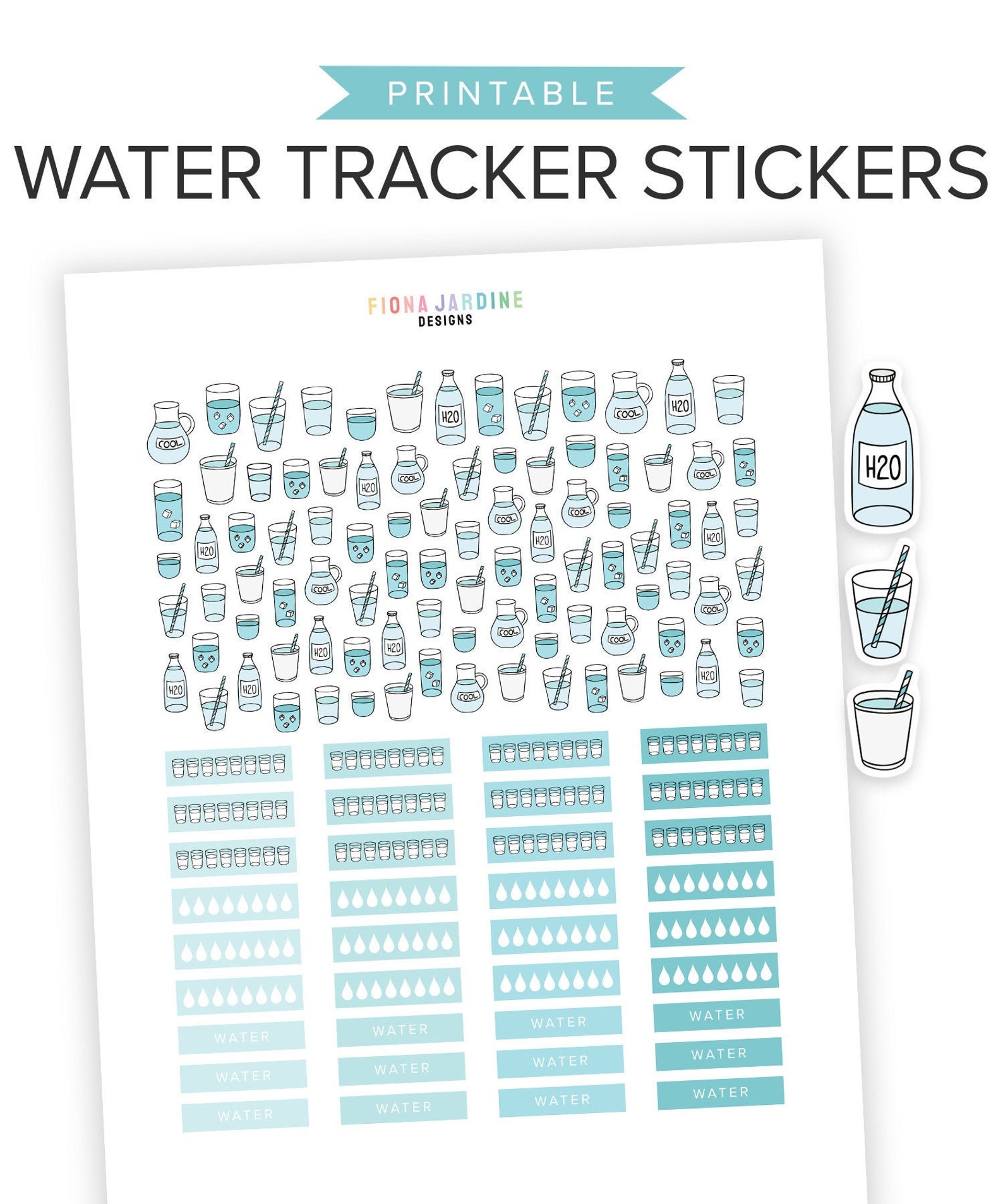 Water Tracker Printable Planner Stickers Hydration Printable - Etsy Canada