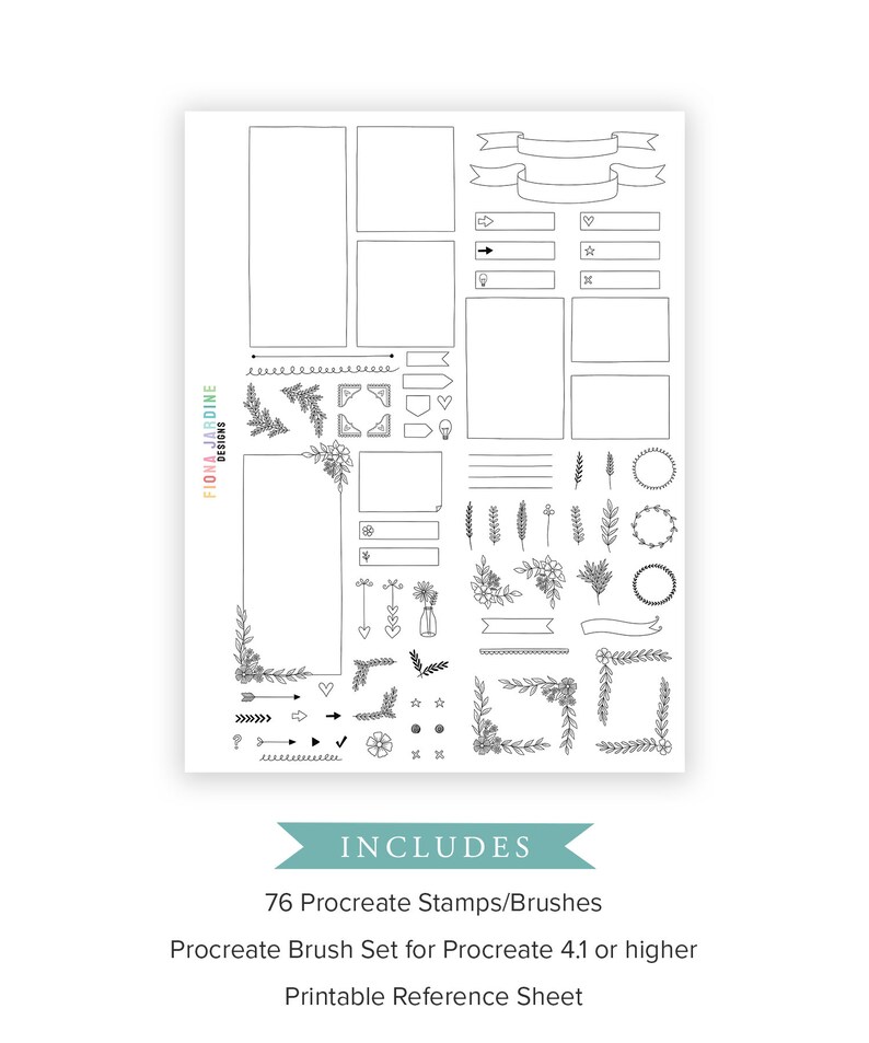 76 Procreate Stamps for Creating Bullet Journal and Digital Planner Layouts Daily Planner Digital Stamps BUJO Layout Procreate Brushes