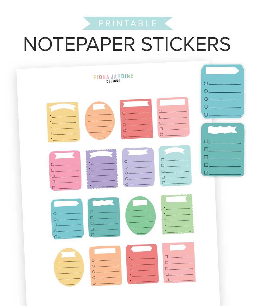 Doodly Notepaper Printable Stickers for Daily Planner Layouts, to Do ...