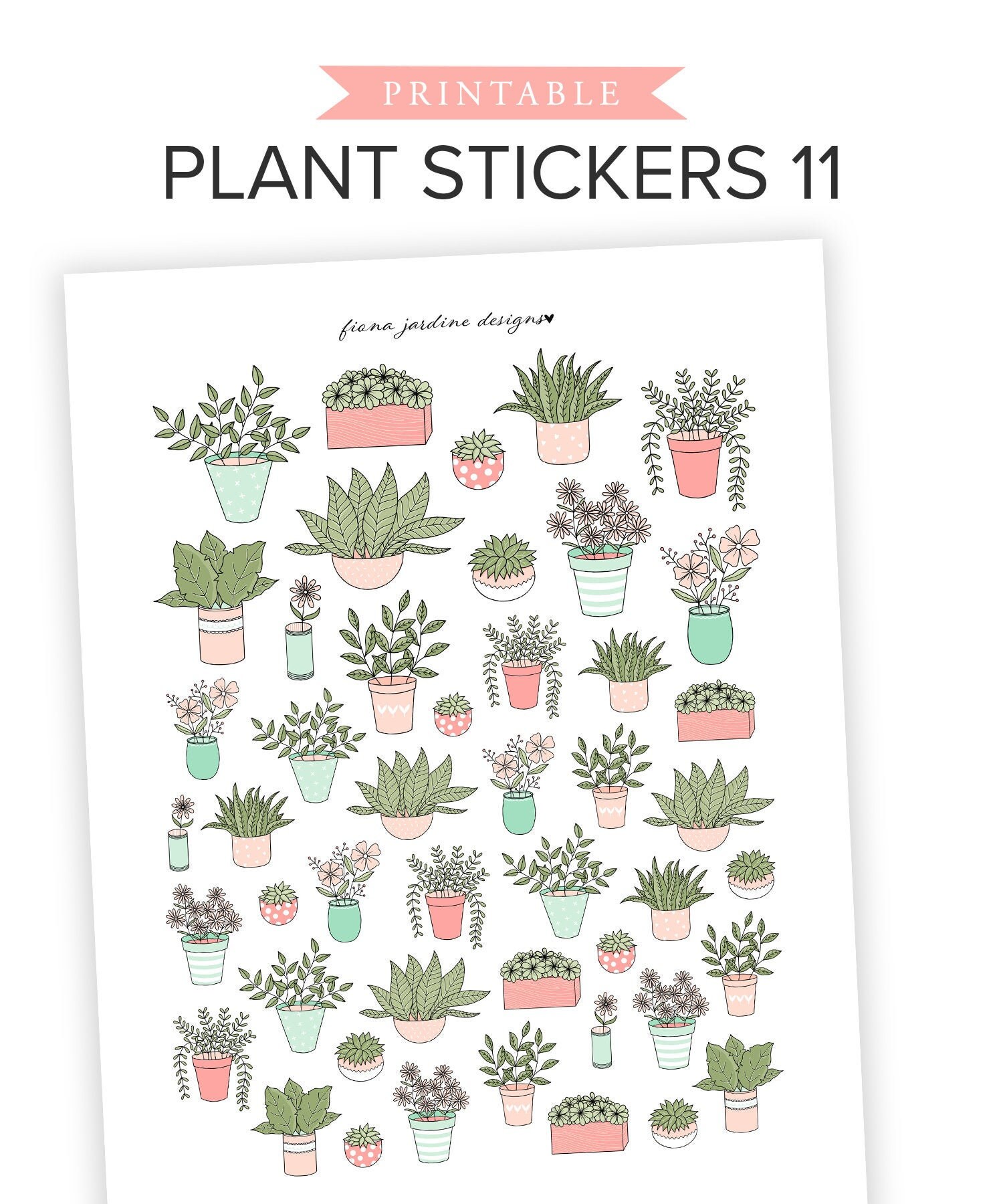 plant printable planner stickers cute decorative flower etsy