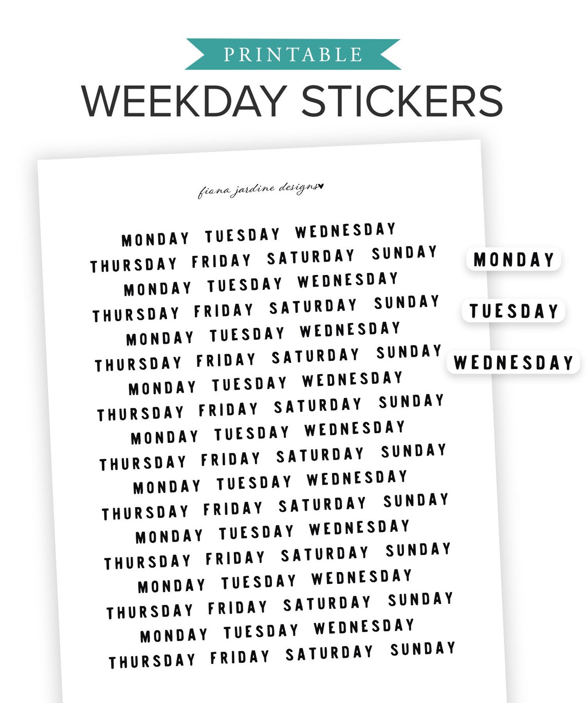 Printable Bullet Journal Days of the Week Stickers Day Etsy