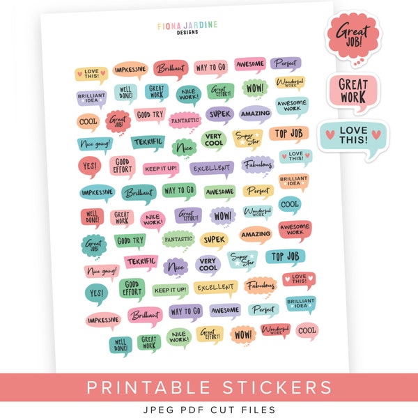 Printable Teacher Stickers, Student Reward Printable Stickers for Classroom, Merit Stickers for Homeschool Students, Study & Homework Praise