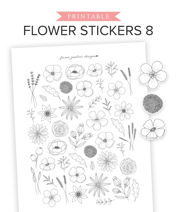 Printable Bullet Journal Flower Stickers Printable Planner Etsy