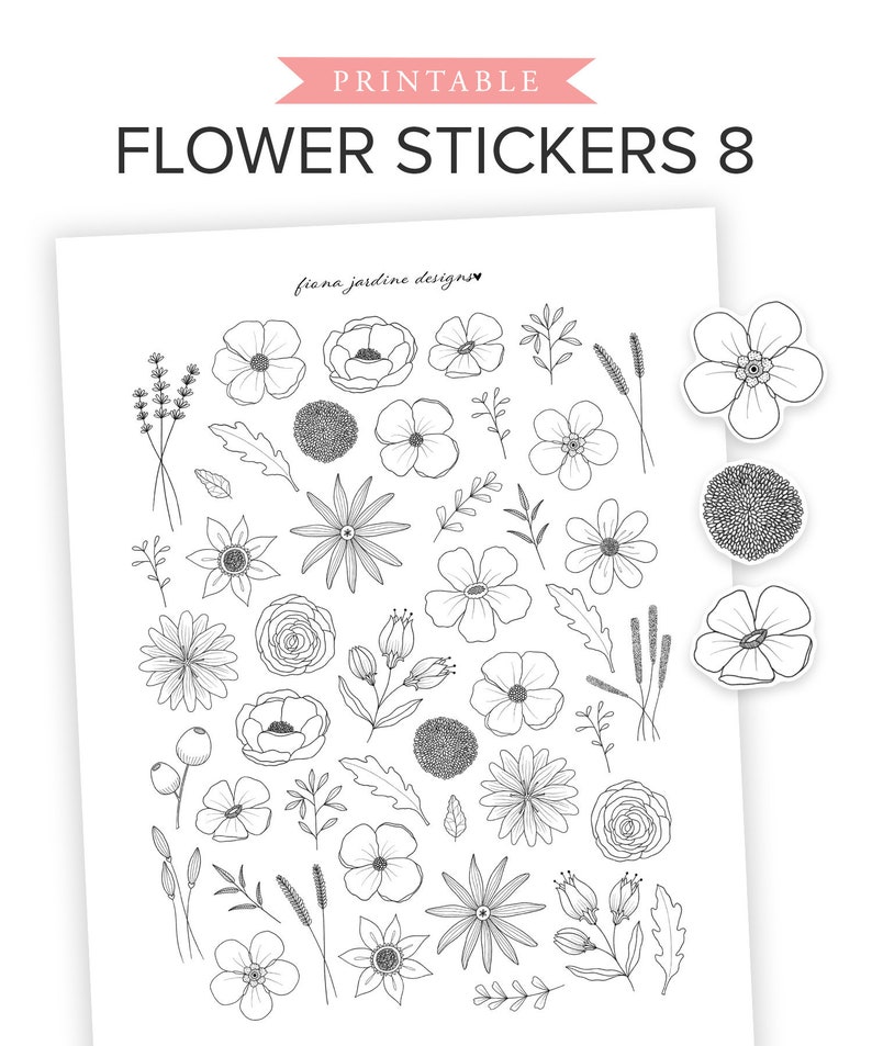 printable bullet journal flower stickers printable planner