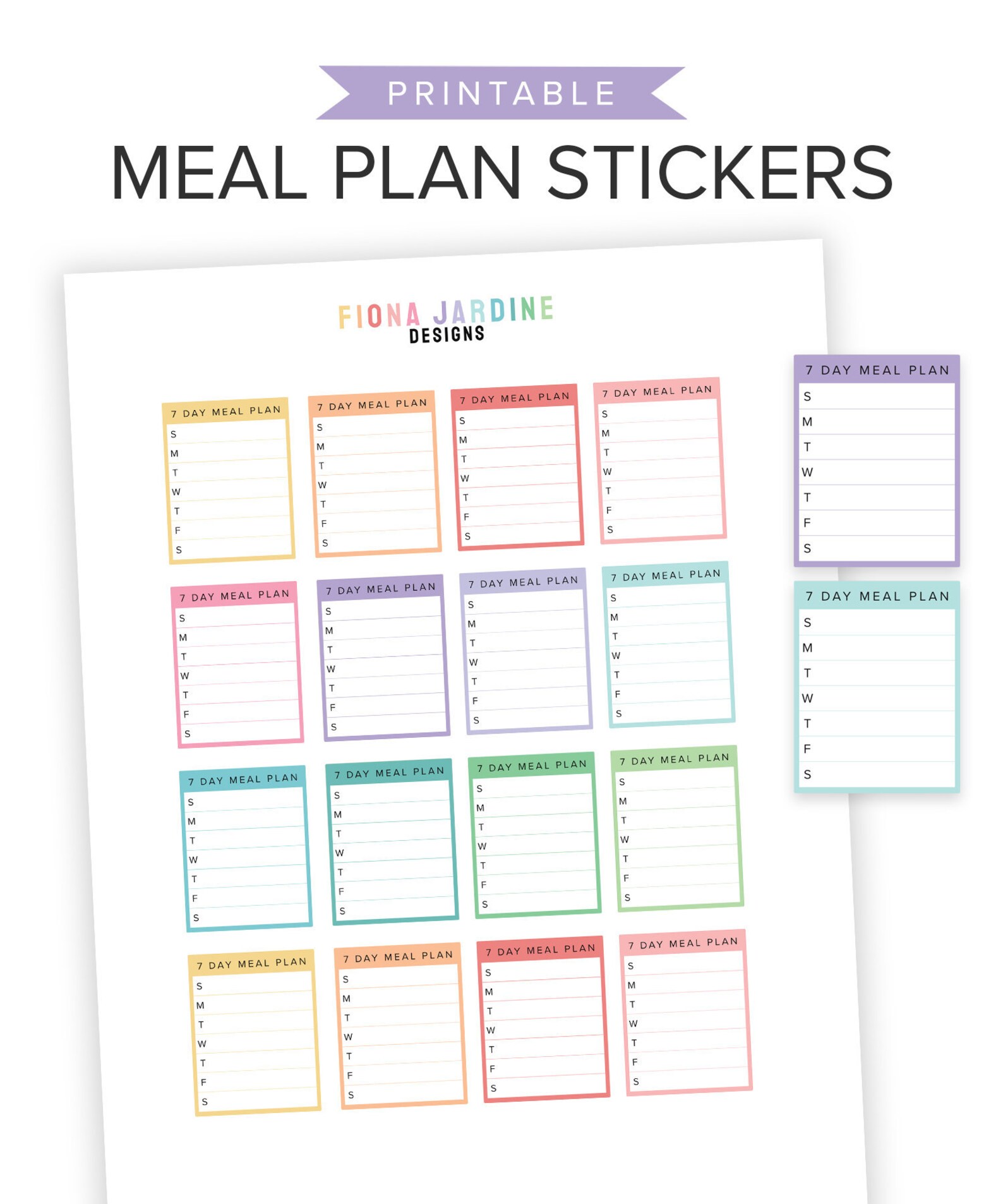 weekly meal planner printable stickers 7 day menu
