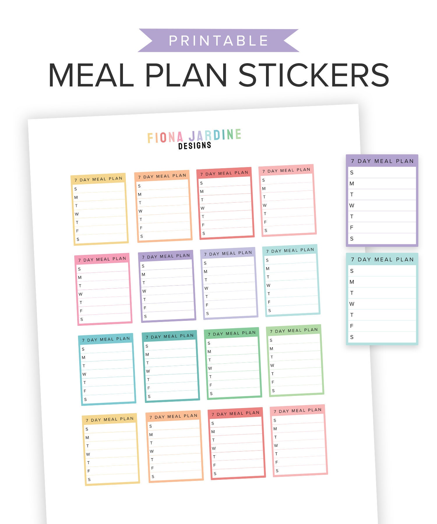 Weekly Meal Planner Printable Stickers 7 Day Menu Printable - Etsy ...