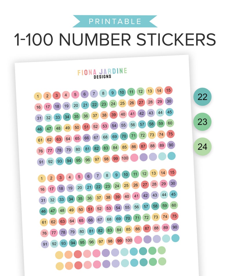 1 100 number printable planner stickers number stickers for etsy