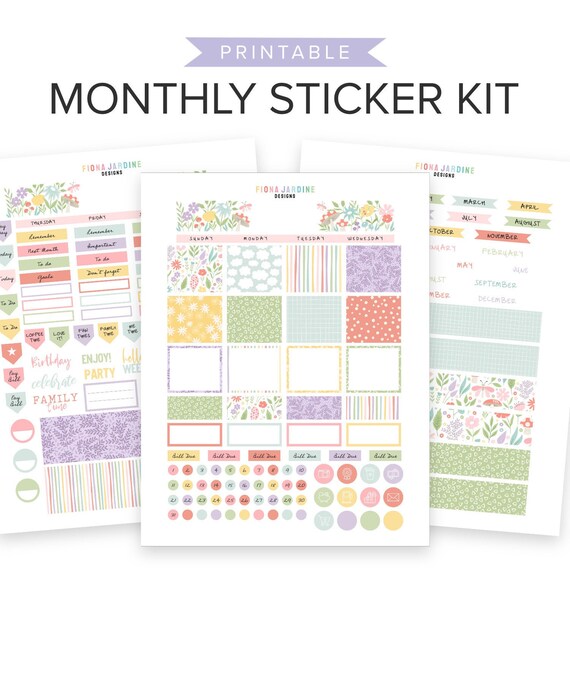 Monthly Planner Printable Stickers Patterned Printable | Etsy