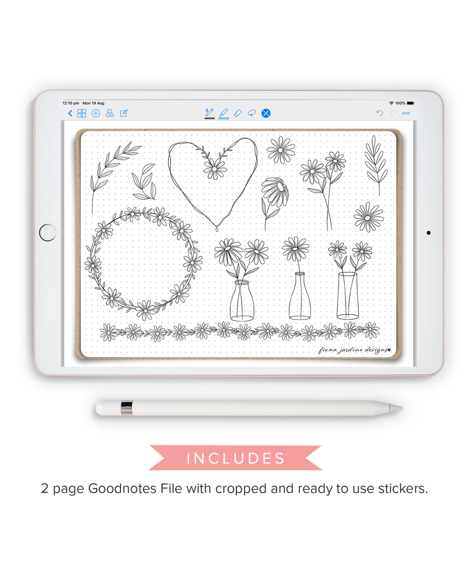 Goodnotes Planner Flower Stickers Decorative Digital Bullet Etsy