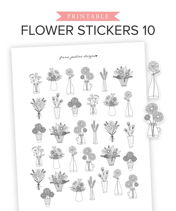 Printable Bullet Journal Flower Stickers Nature Plant Floral Etsy
