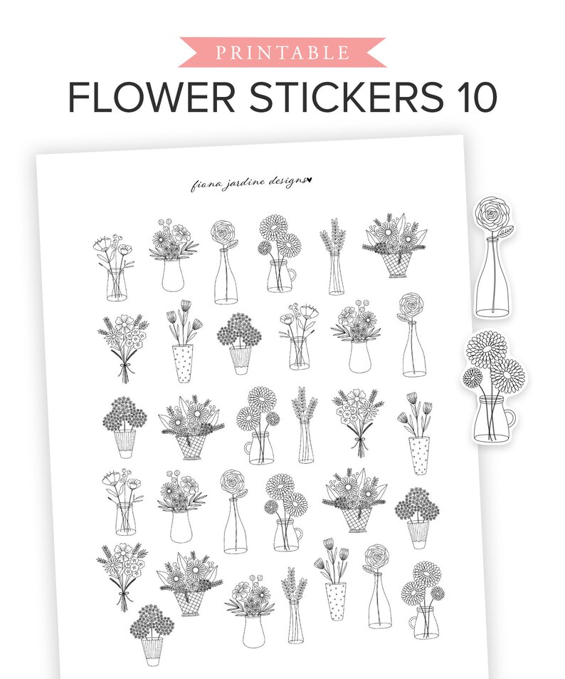 printable bullet journal flower stickers nature plant floral etsy