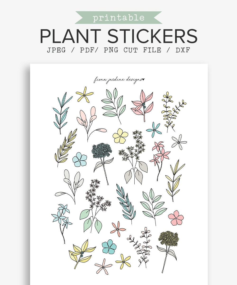 hand drawn botanical stickers printable plant stickers for etsy ireland