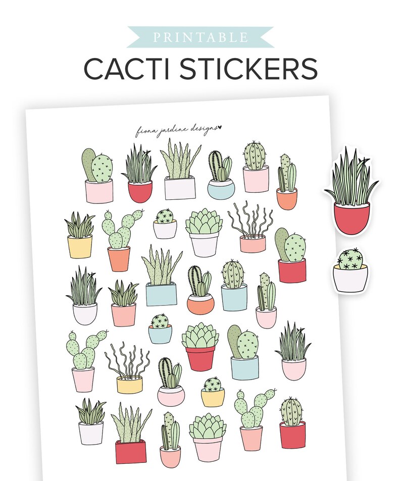 printable bullet journal cactus stickers plant and nature etsy