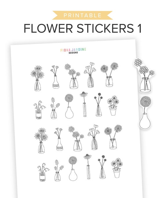 flower vase printable planner stickers decorative printable etsy