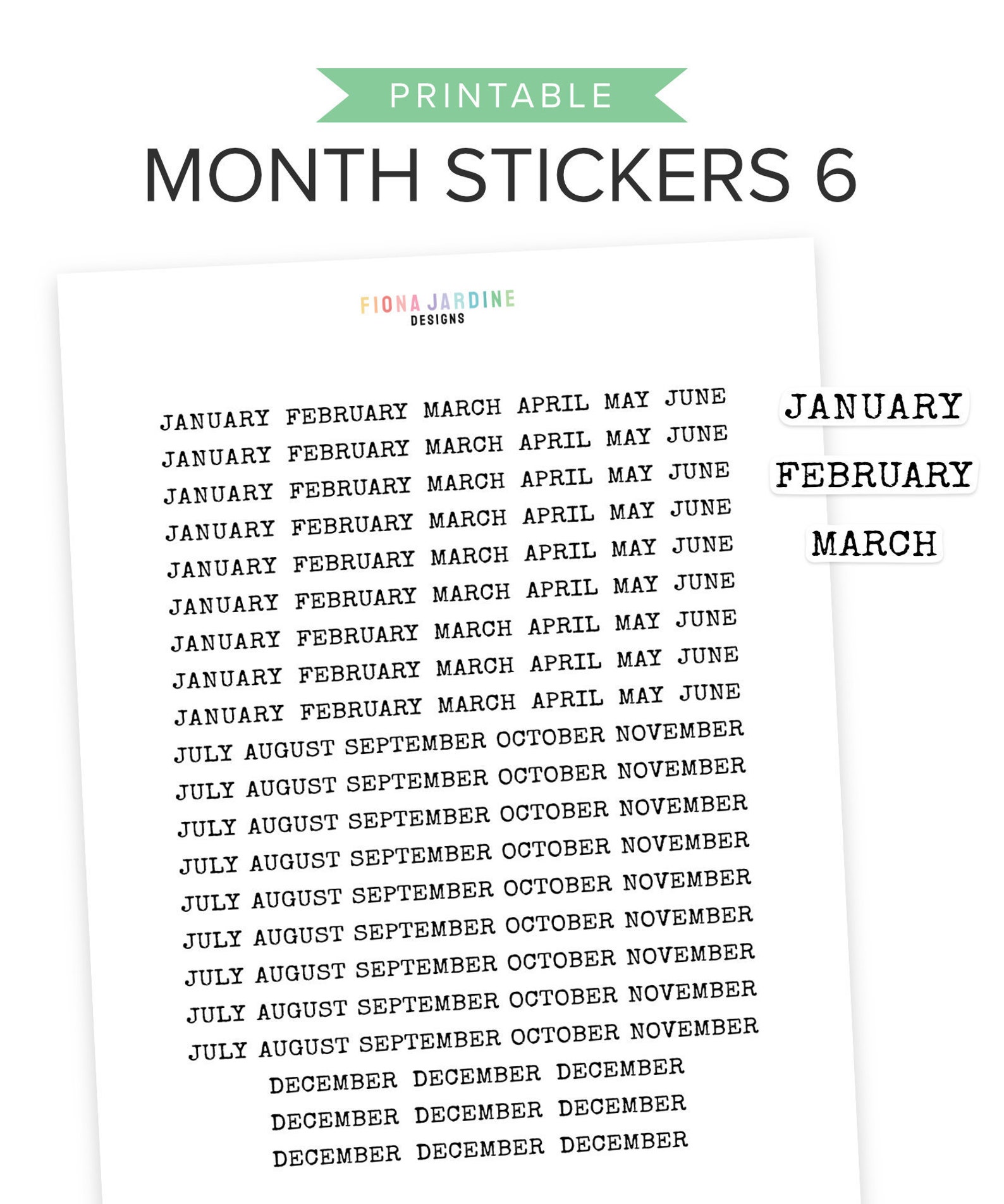 Printable Month Stickers for Undated Planners Months of the - Etsy