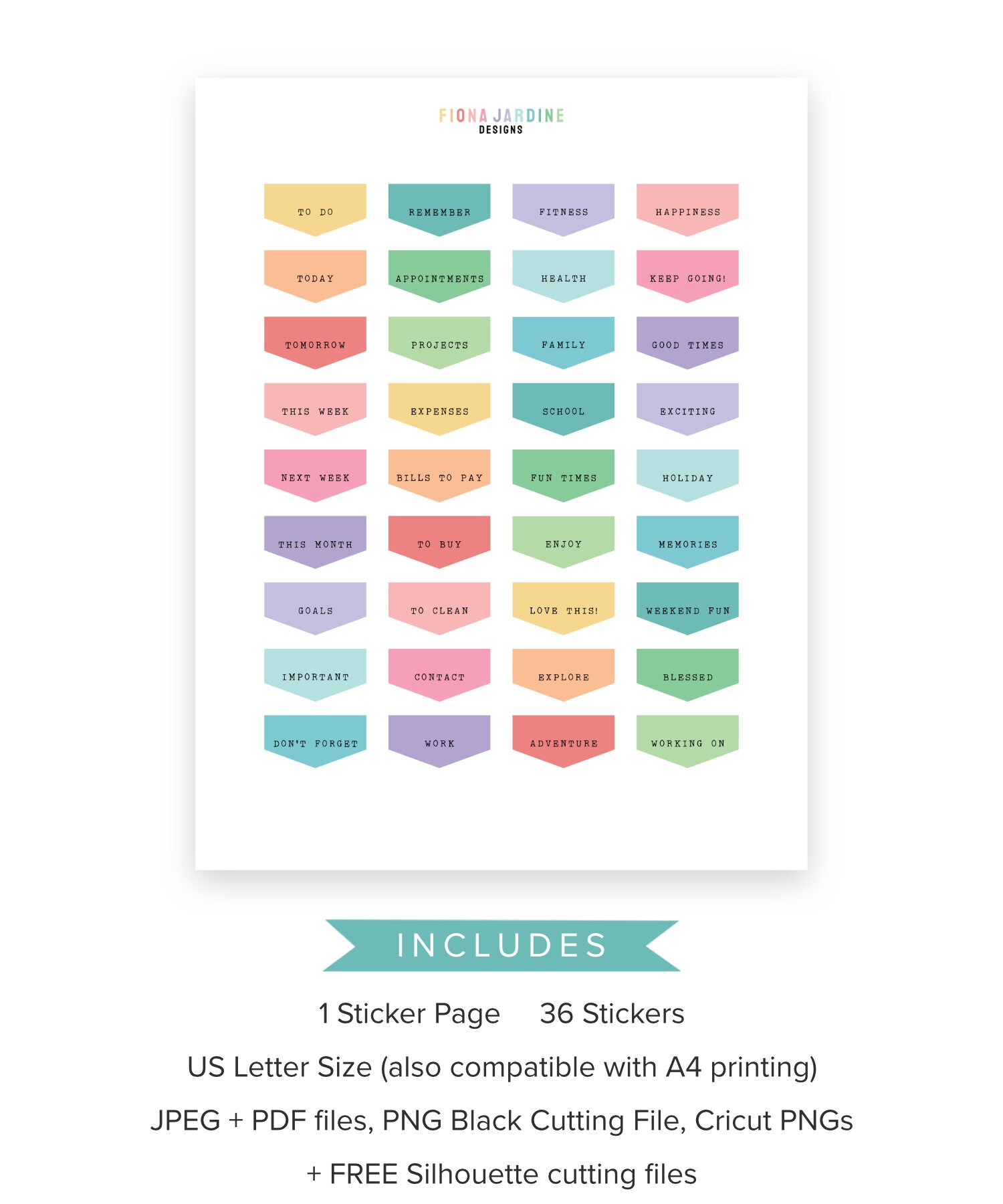 Topic List Sticker Large Flag Stickers for Daily Planner To Do List Work & Home Printable ...