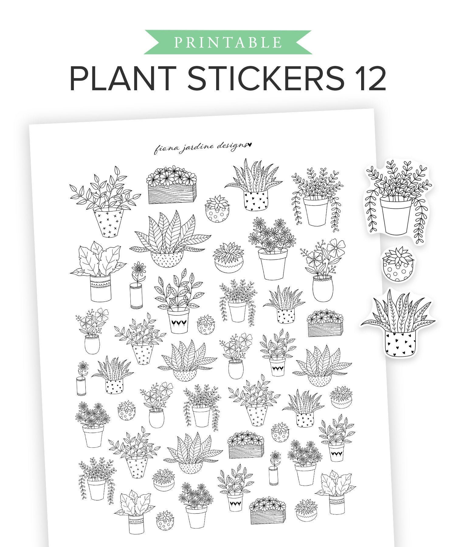plant printable planner stickers hand drawn lined flower etsy denmark