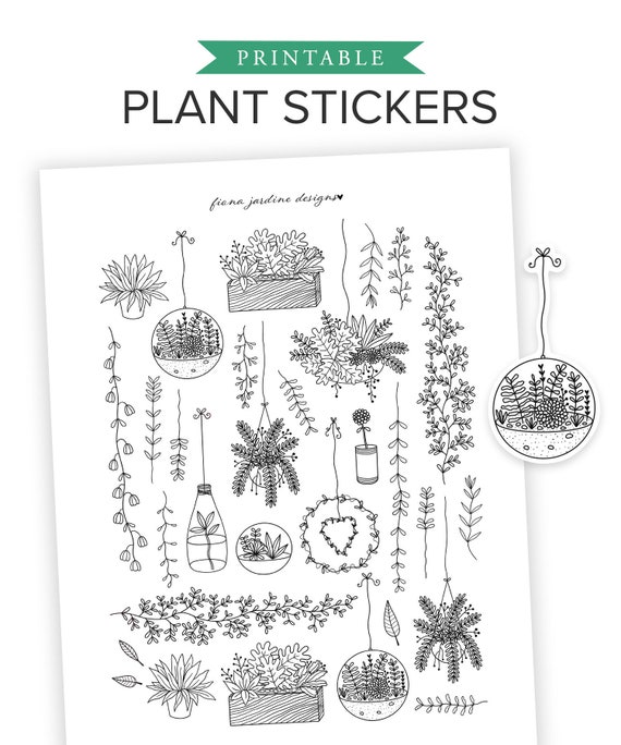 Printable Hand Drawn Plant Stickers Nature Themed Bujo Etsy