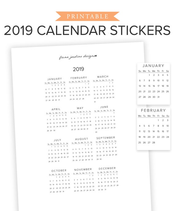 graphic about Bullet Journal Monthly Calendar Printable named Printable Bullet Magazine Calendar Stickers, Mini 2019 Calendar Printable Planner Stickers, Monday and Sunday Start off Low Thirty day period Stickers