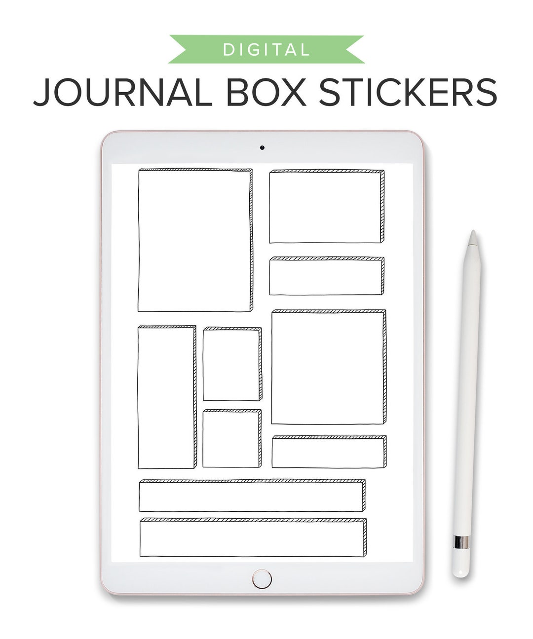 Decorative Digital Bullet Style Journal Stickers, Half Box Digital ...