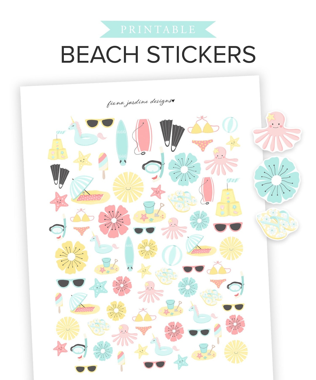 Printable Beach Stickers for Daily Planner Layouts Ocean and - Etsy