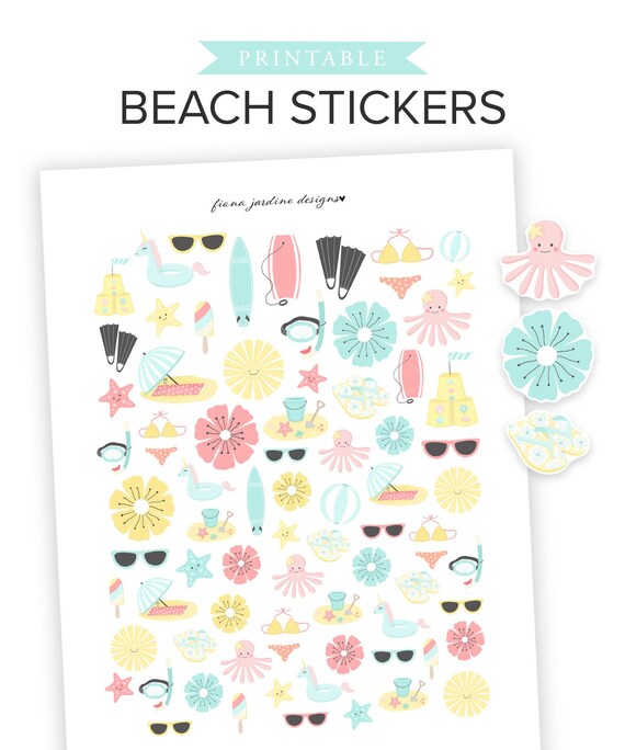 printable beach stickers for daily planner layouts ocean and etsy
