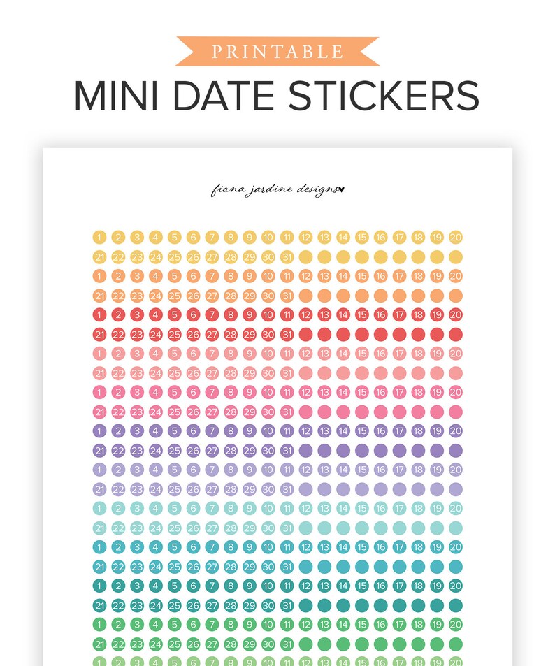 Quarter Inch Rainbow Colored Printable Number Stickers Mini | Etsy