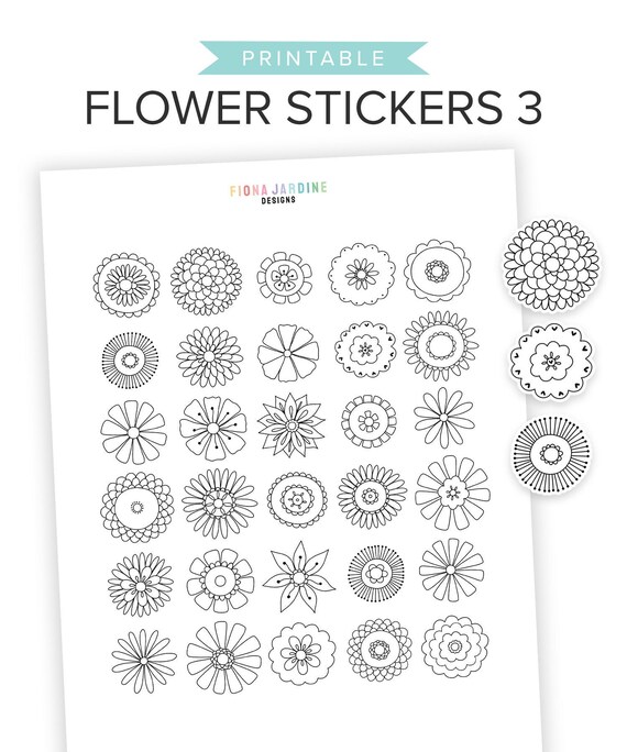 printable flower stickers hand drawn printable bullet journal etsy