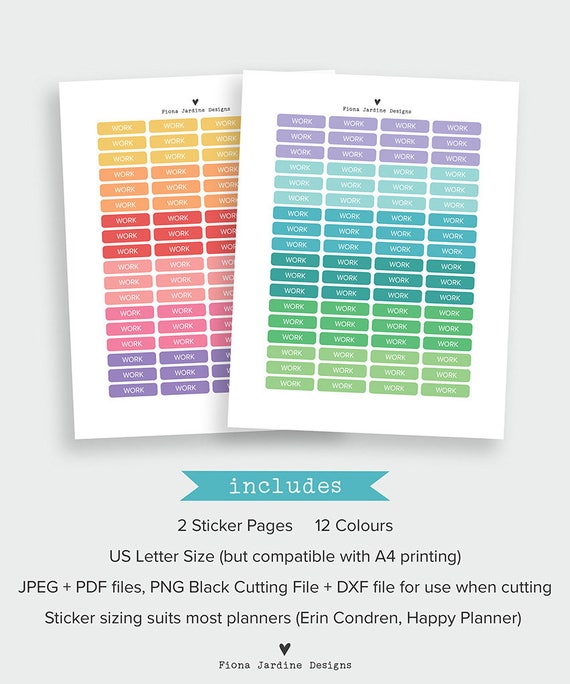 printable rainbow colored work planner stickers work header etsy