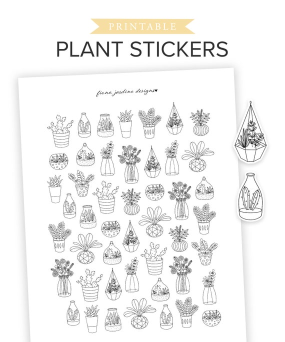 Printable Plant themed BUJO Stickers Hand Drawn Plant | Etsy