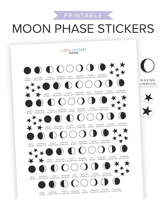 moon phase printable planner stickers bullet journal etsy