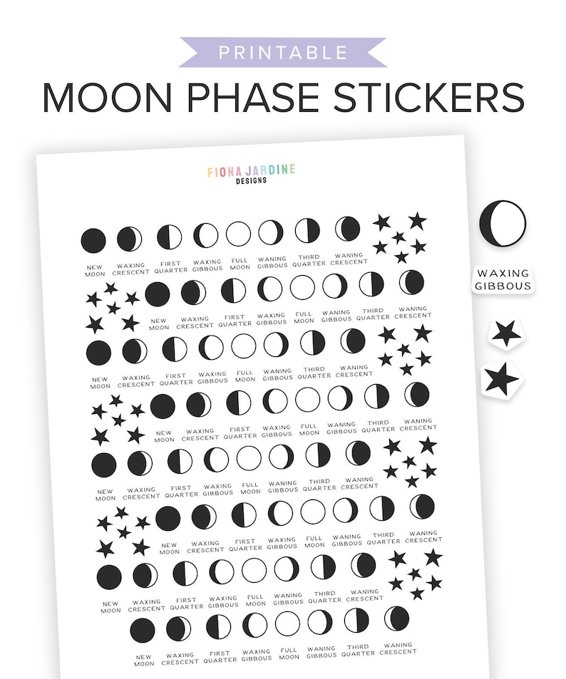 moon phase printable planner stickers bullet journal etsy