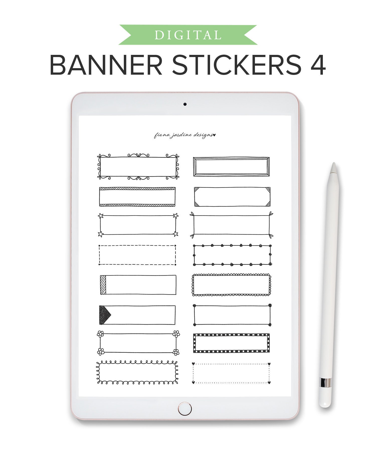 Header Title Digital Planner Stickers Decorative Hand Drawn Etsy