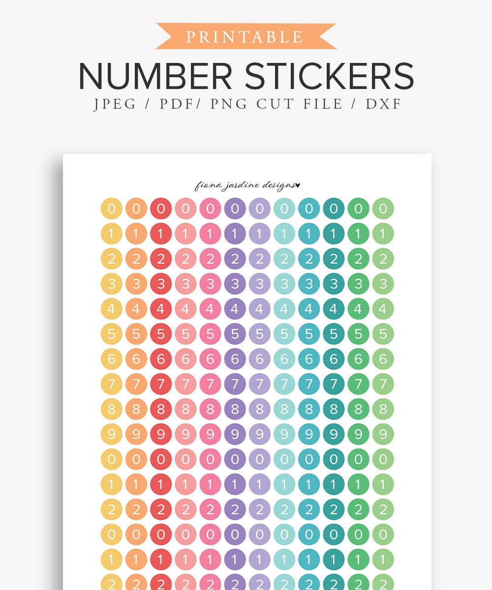 Printable Number Stickers for Journals Rainbow Colored | Etsy