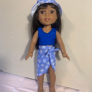 Wellie Wisher two piece swimsuit and coverup wrap and sun hat