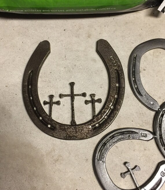 Draft Sized Horseshoe Art with Trinity Crosses Etsy