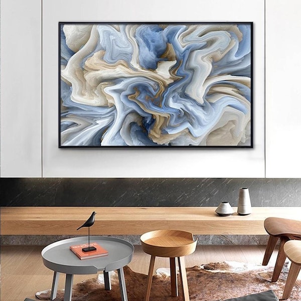 art mural en marbre bleu Canvas Wall Art Prints, marbre abstrait, art mural imprimable, arts abstraits, cadeaux de crémaillère, art mural bleu et or