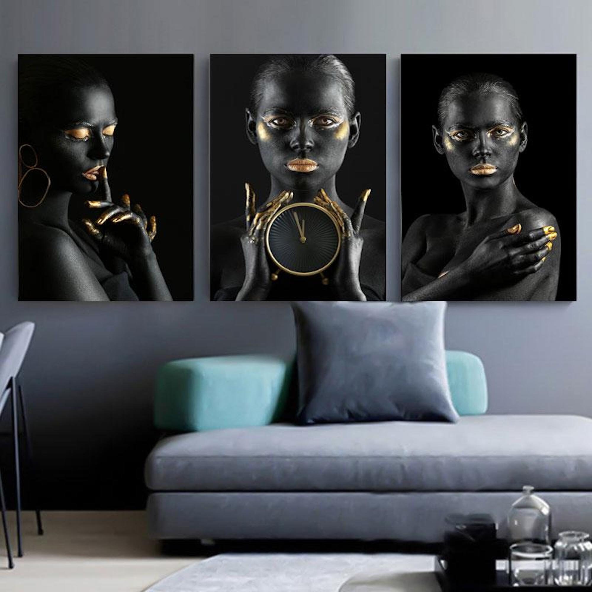 Black Wall Art African Woman Canvas Painting for Home Decor Etsy