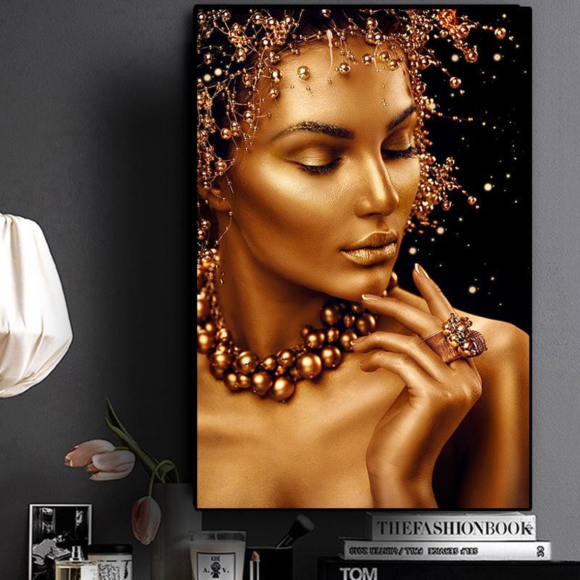 Black and Gold Woman Oil Painting Canvas Wall Art Decor Print - Etsy