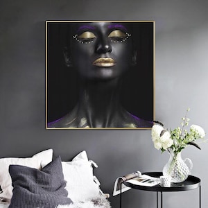 Minimalistische Kunst Frau Ölgemälde, nackte Frau Kunst, schwarze Wandkunst, schwarze Frau Kunst, Leinwand Wandkunst, Gold Wandkunst, Wohnzimmer Druck