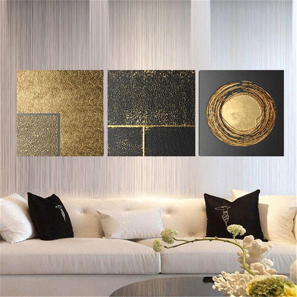 Abstract Gold and Black Retro Geometry Prints Canvas Wall Art - Etsy