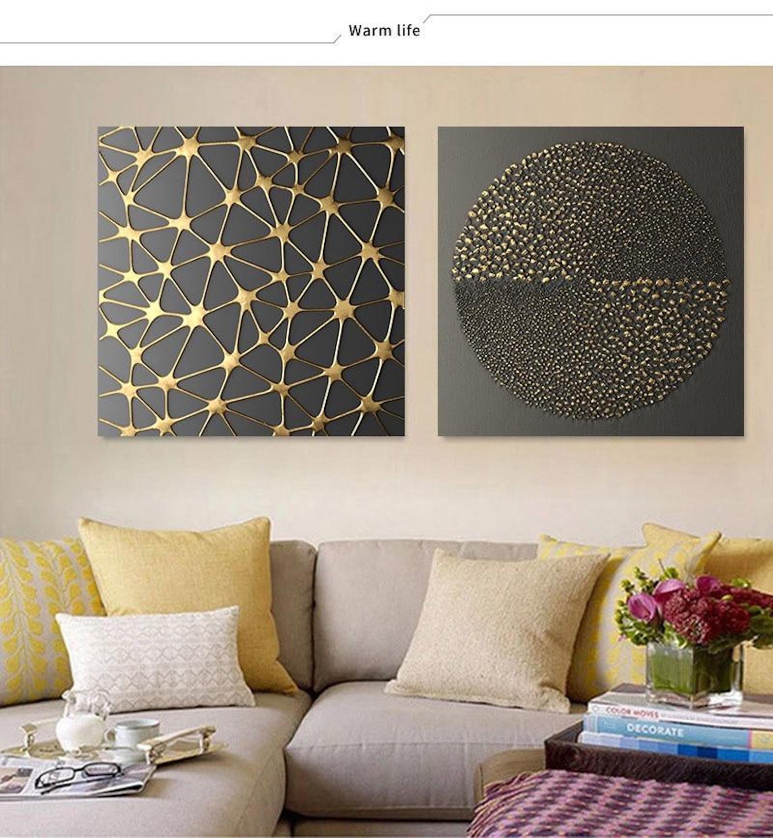 Abstract Gold and Black Retro Geometry Prints Canvas Wall Art - Etsy