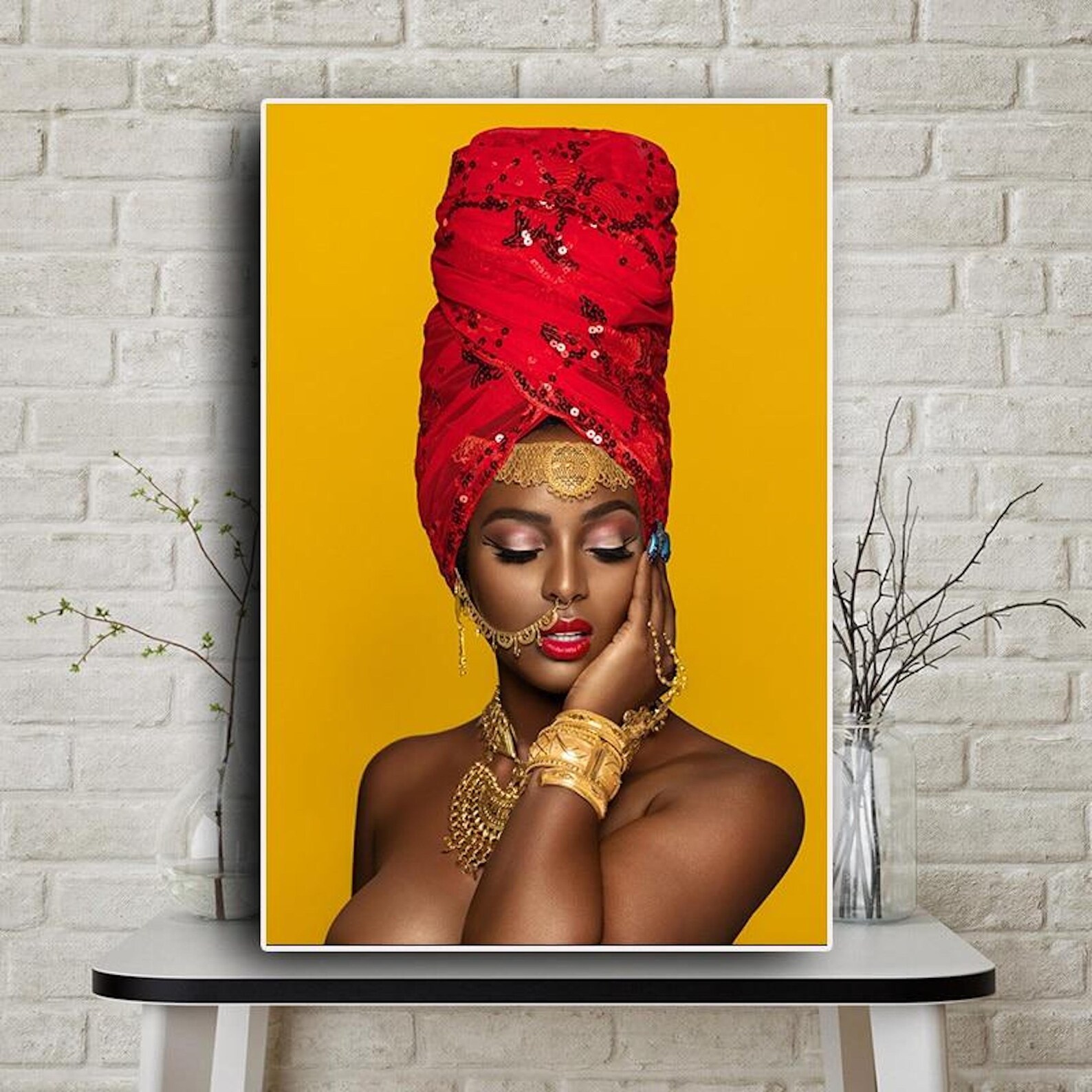 African American Woman Wall Art With Gold Oil Prints Aesthetic Etsy