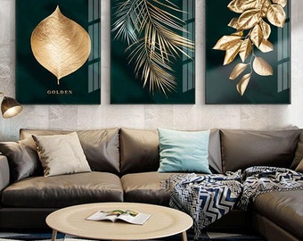 Abstract Golden Plant Leaves Picture Wall Poster Modern Style Canvas Print Painting Decorative Pictures for Living room Home Decor